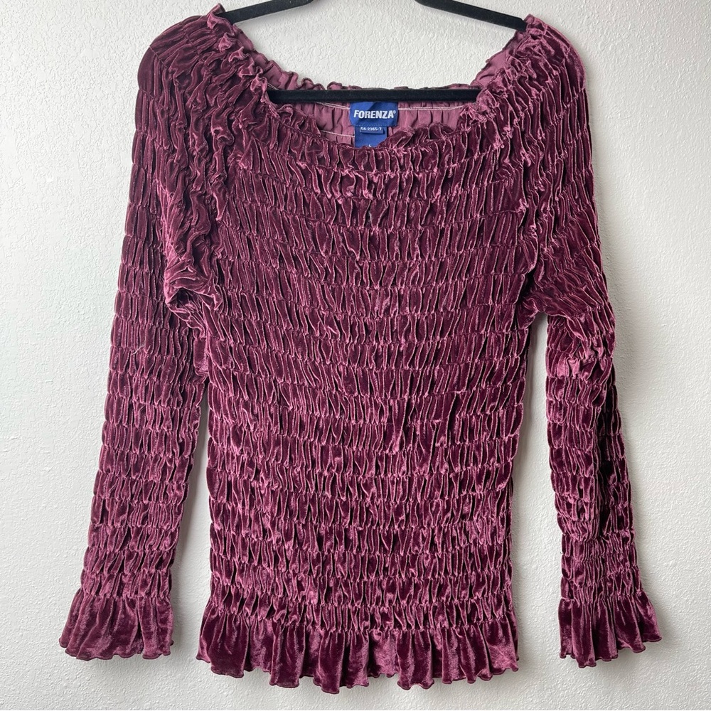 Vintage 80's Forenza Wine Velvet Long Sleeve Spandex Stretch Top Blouse L Boho